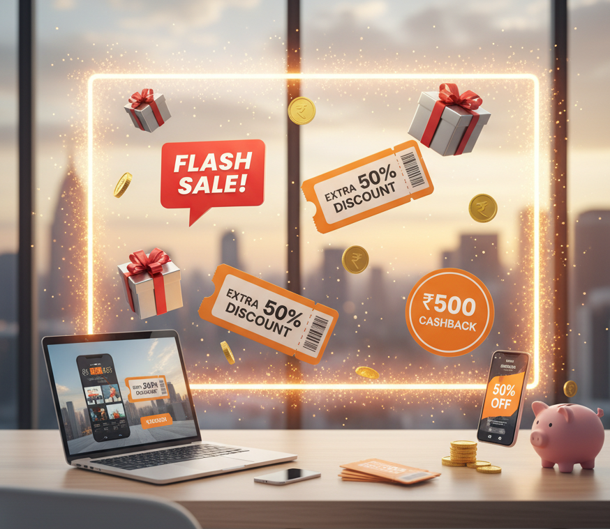 Coupon and cashback campaign visuals for Indian market